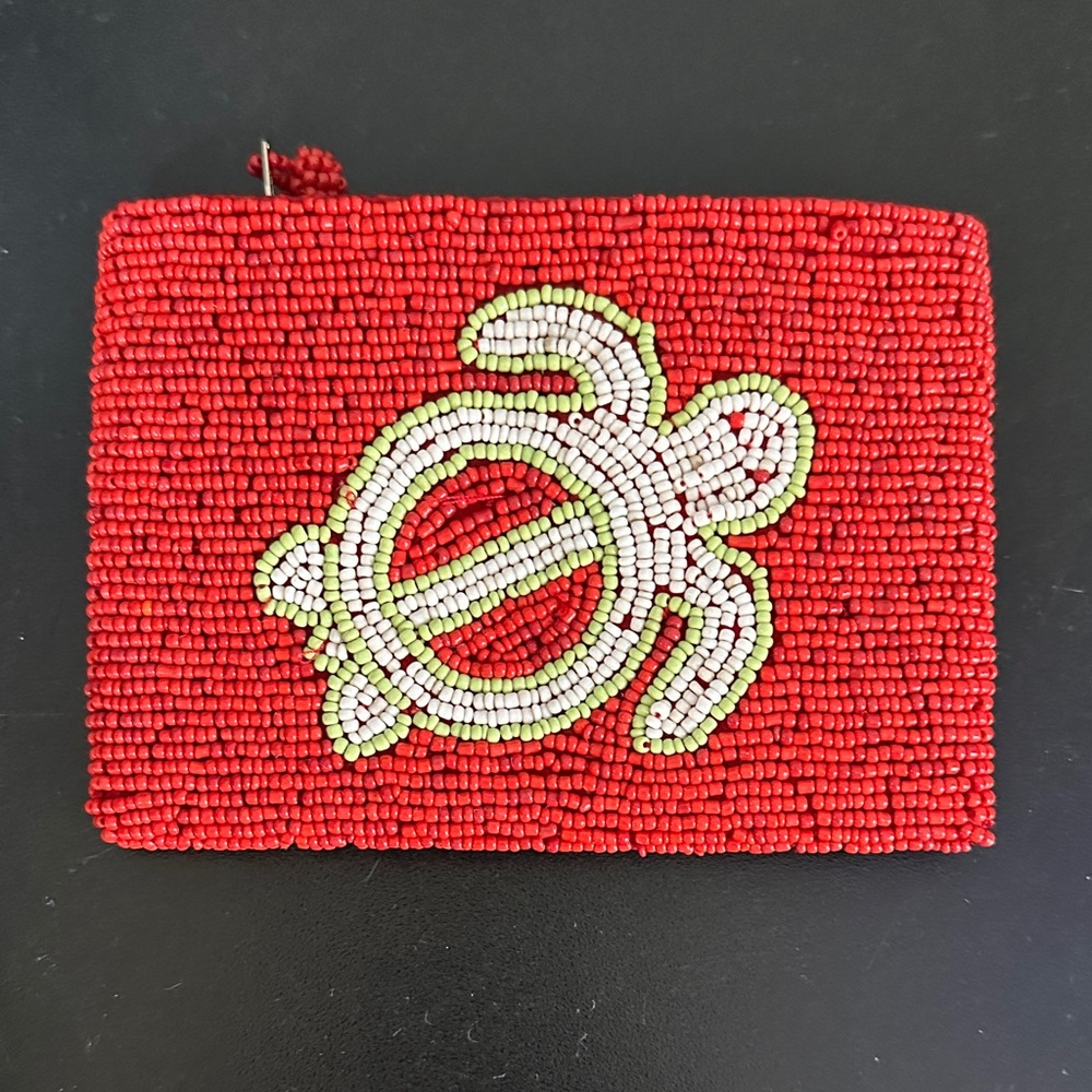 Beaded Red Turtle Clutch